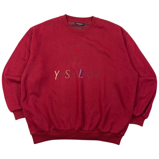 Vintage 90s YSL Yves Saint Laurent Embroidered Sweatshirt Size M | Medium, Red