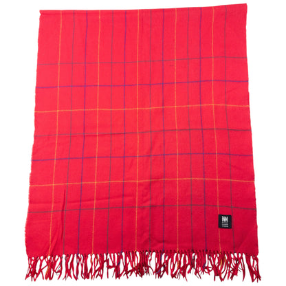 Vintage 2000s Issey Miyake Checkered Wool Tassel Scarf | O/S, Red