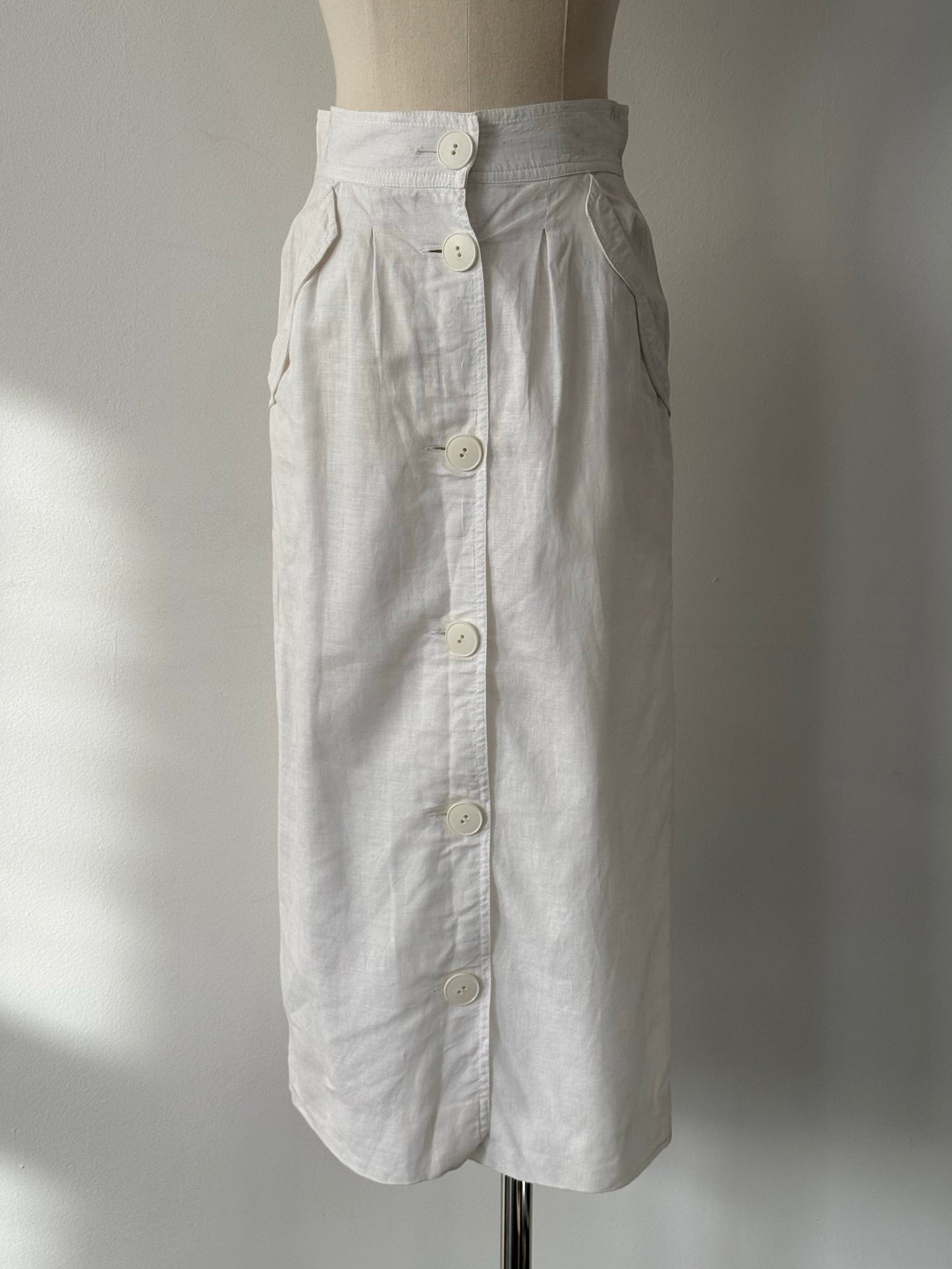 Italian Vintage 1990s Linen Midi Skirt - W25