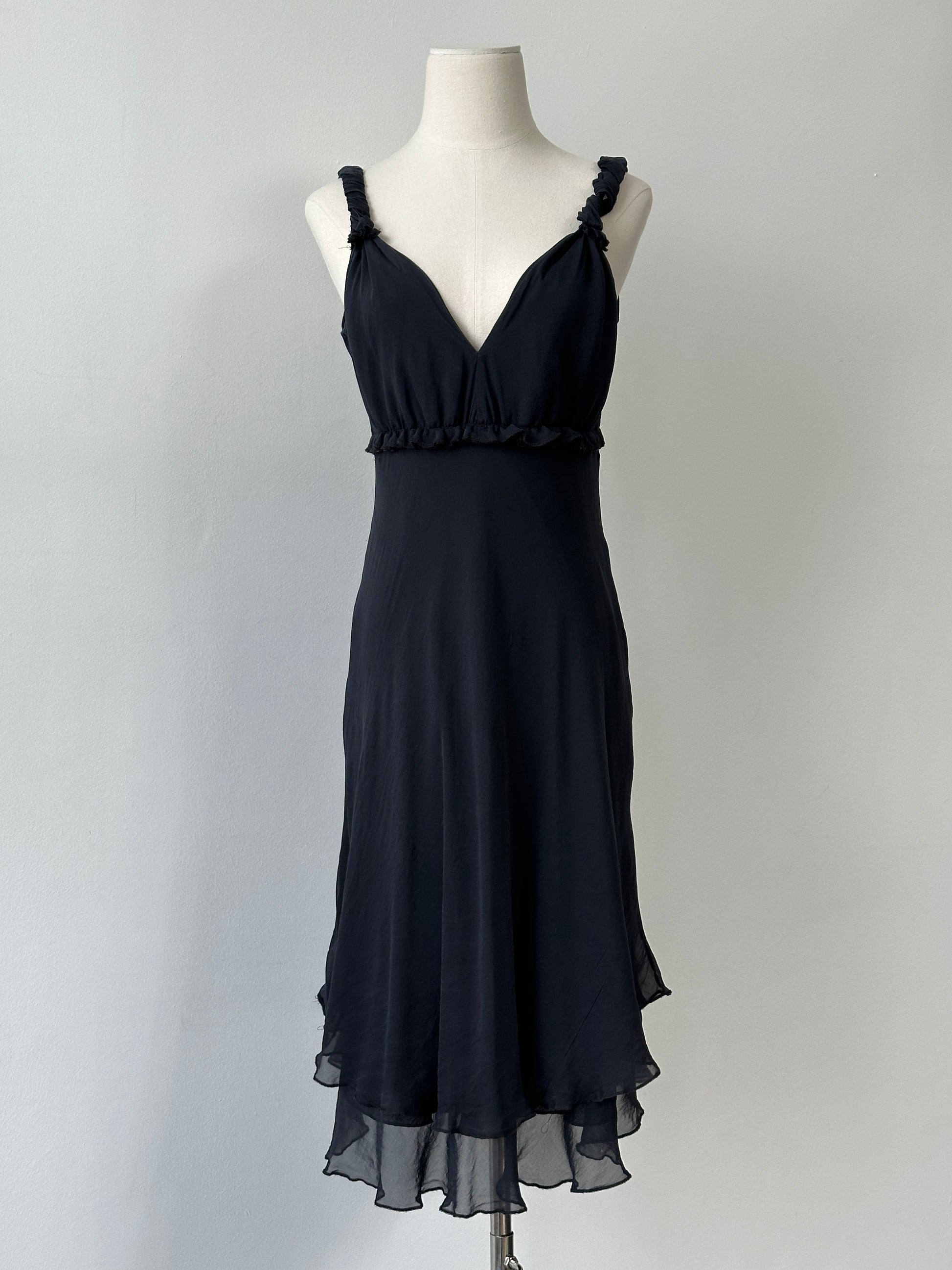Vintage 2000s Pure Silk V Neck Layered Midi Dress - M