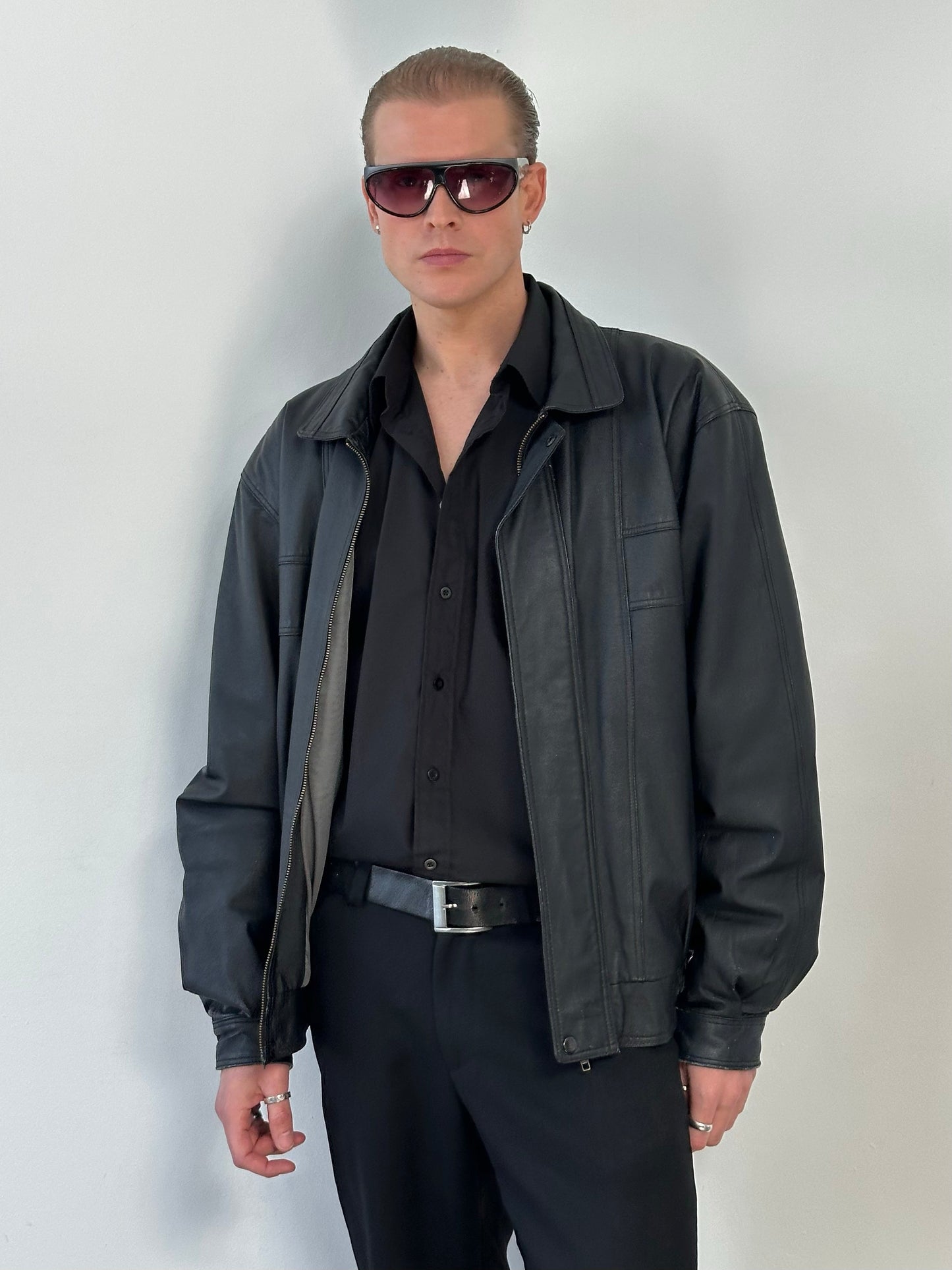 Vintage 1990s Boxy Leather Bomber Jacket - XL/XXL