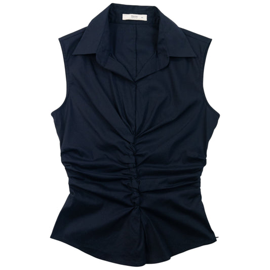 Vintage 2000s Prada Ruched Sleeveless Blouse Womens Size S | Medium, Navy