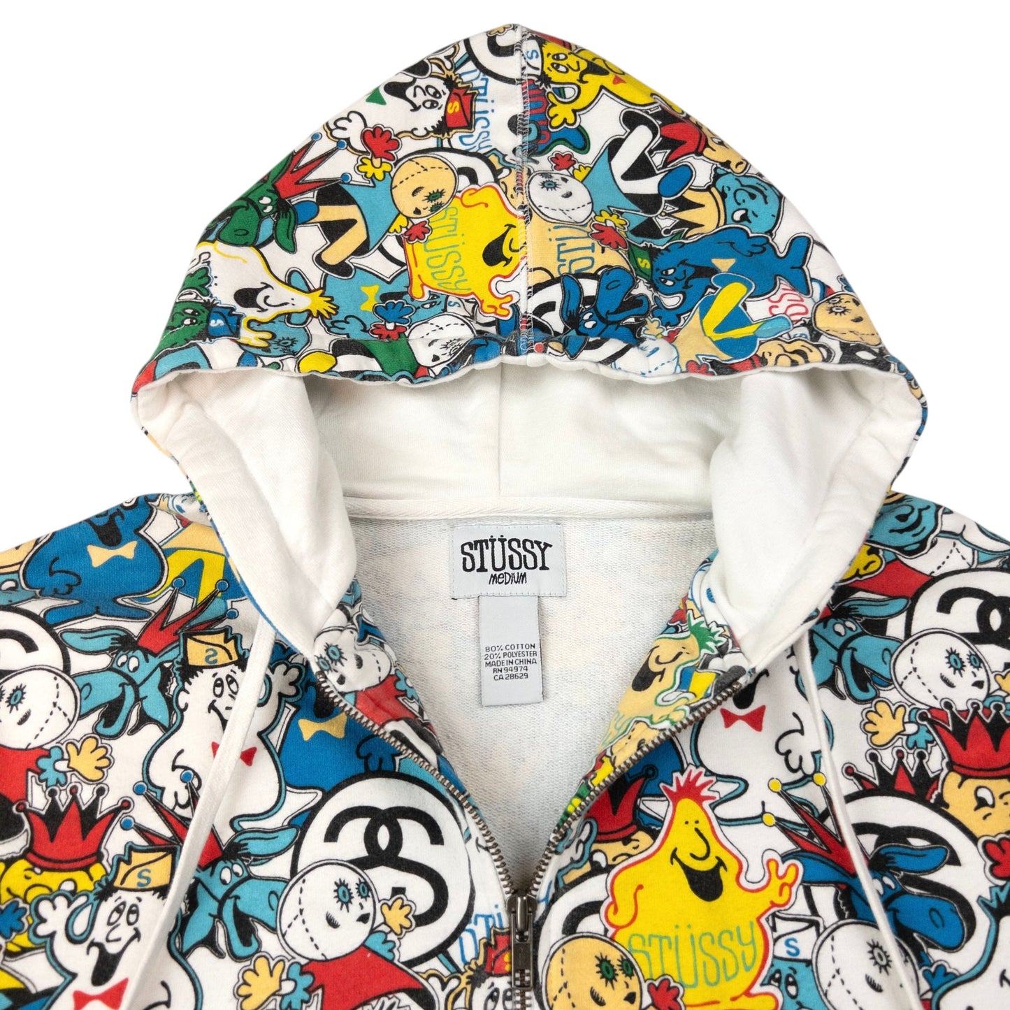 Vintage Stussy Sticker Pattern Zip Up Hoodie Size M