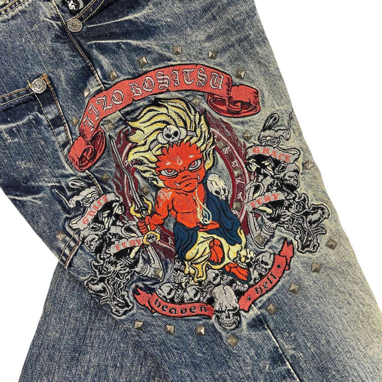 Vintage Monster Embroidered Japanese Denim Jeans Size W30