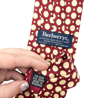 Vintage 90s Burberry Polka Dot Silk Tie | O/S, Cream