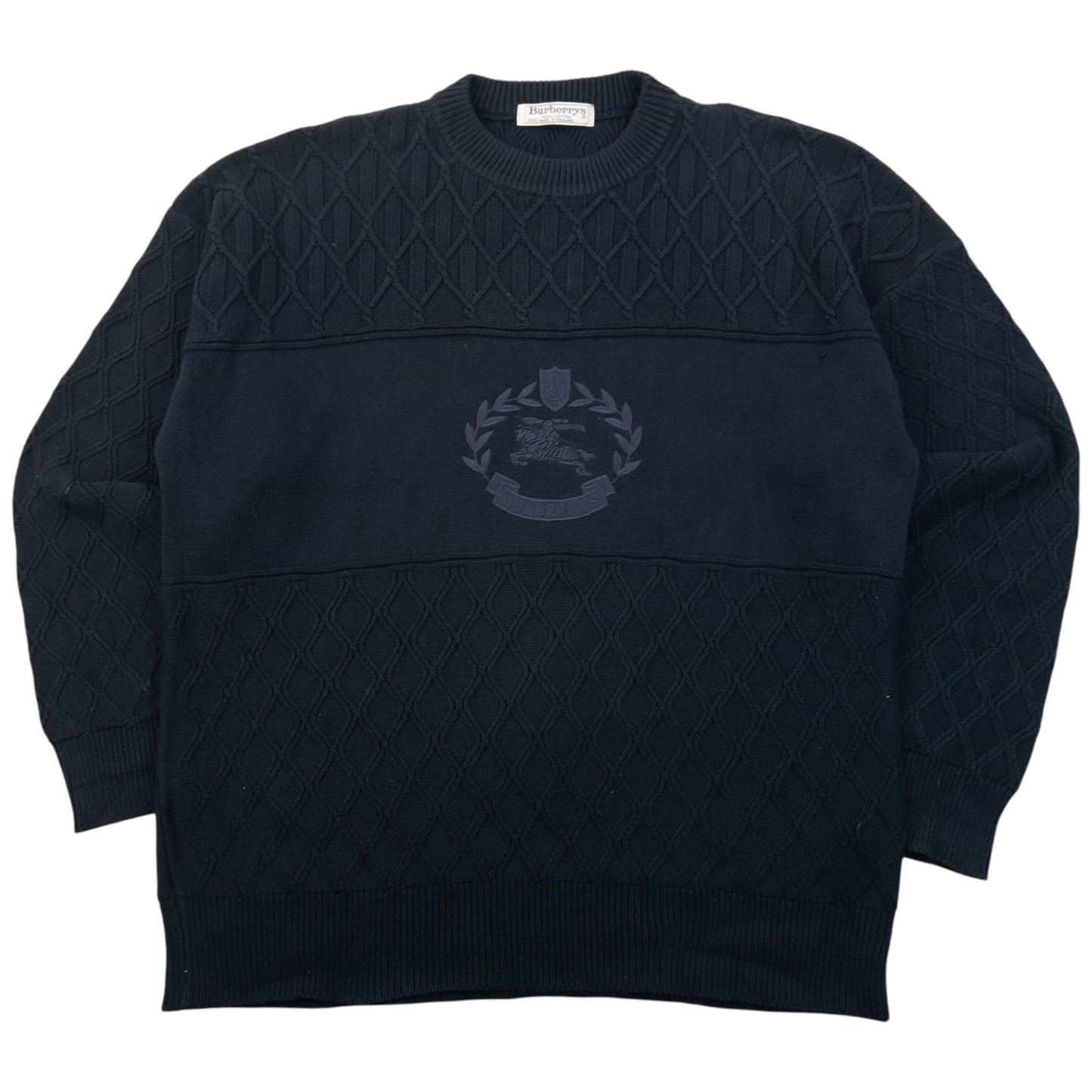 Vintage 90s Burberry Embroidered Knit Jumper Size XL | XL, Navy