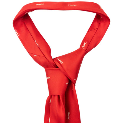 Vintage 80s YSL Yves Saint Laurent Monogram Silk Tie | O/S, Red