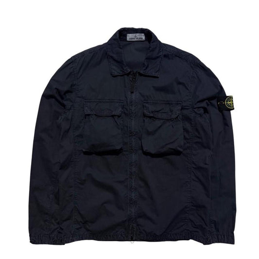 Stone Island Navy Canvas Overshirt | Large, Navy