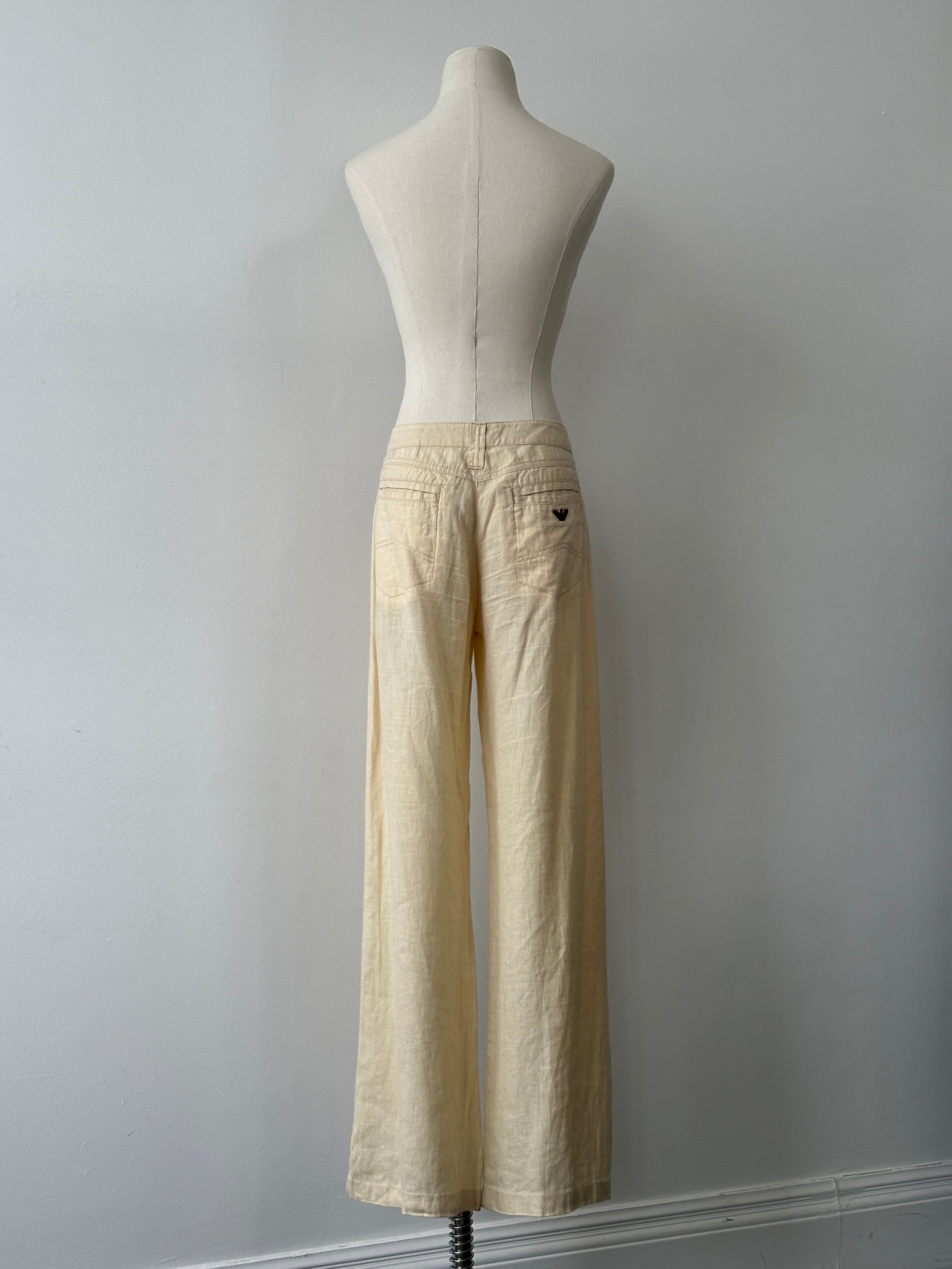 Armani Jeans 1990s Pure Linen Bootcut Leg Trousers - W30