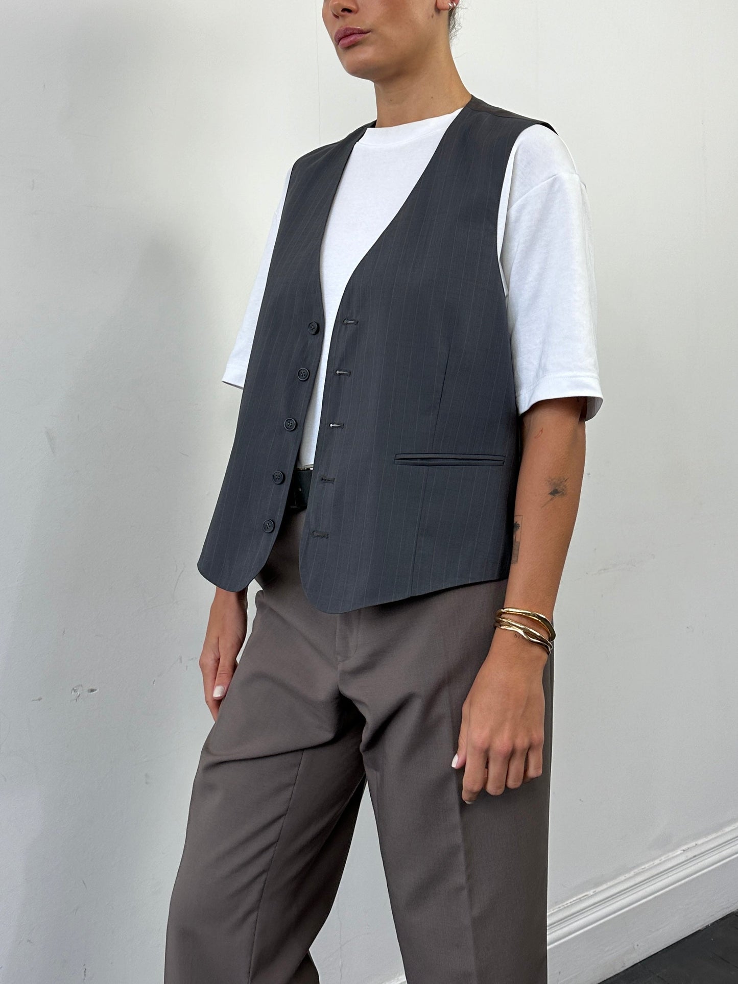 Vintage 1990s Striped Waistcoat - L