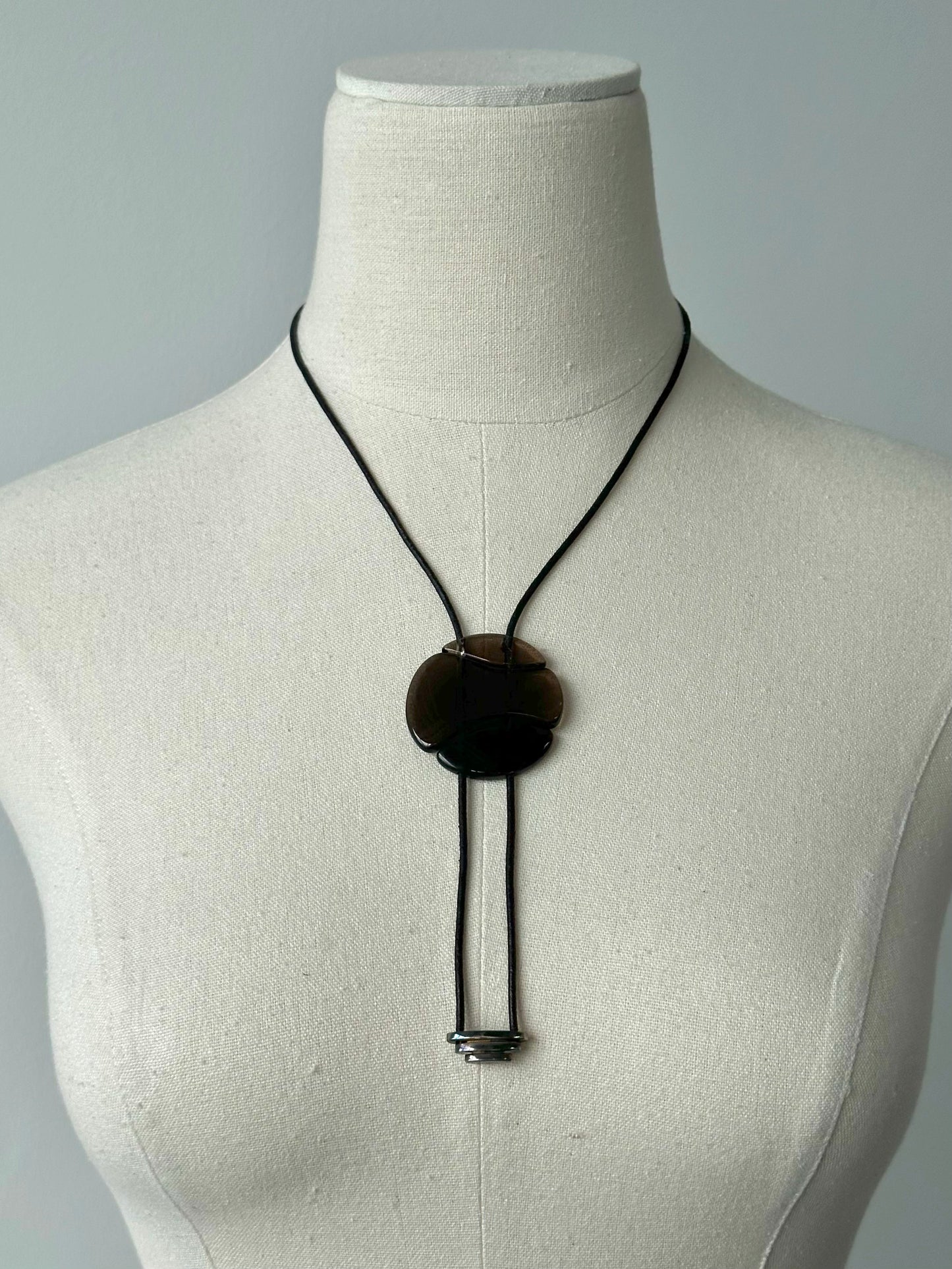 Emporio Armani 2000s Glass Pendant Leather Necklace