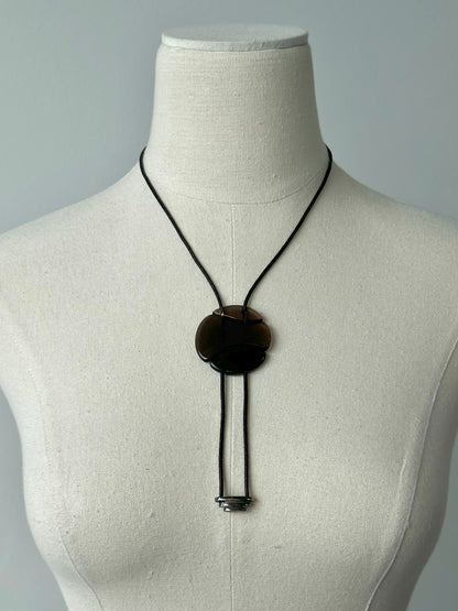 Emporio Armani 2000s Glass Pendant Leather Necklace