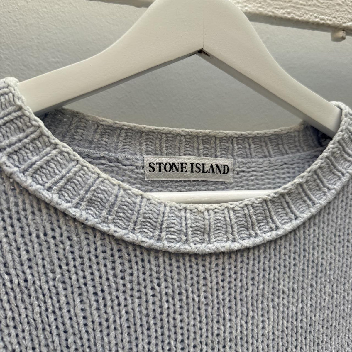 Stone Island Vintage 1990s Green Edge Chunky Knit Jumper – Pale Lilac/Grey (L/XL) | Large, Multicoloured