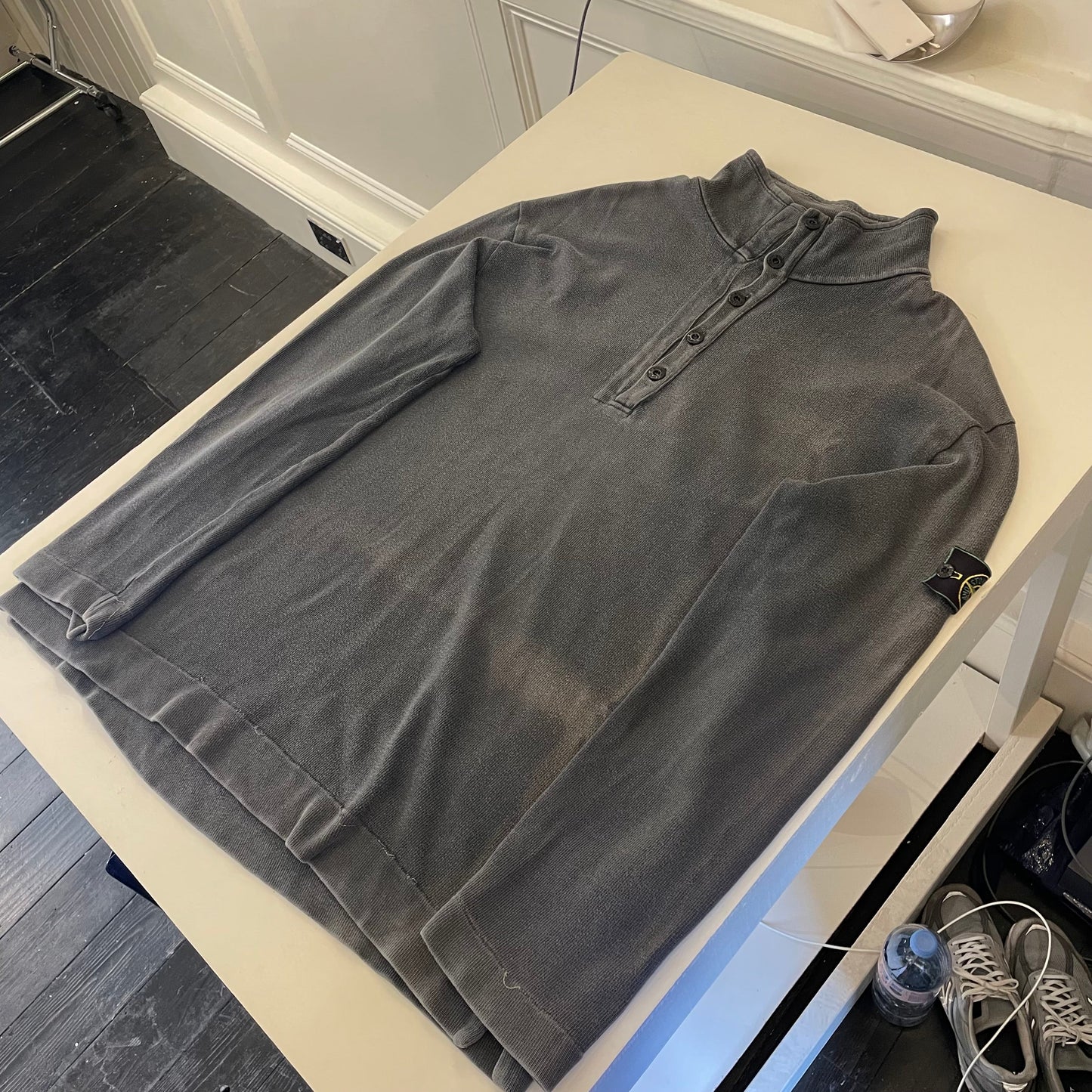 Stone Island Grey AW99 Button Collar Jumper | XX-Large, Grey