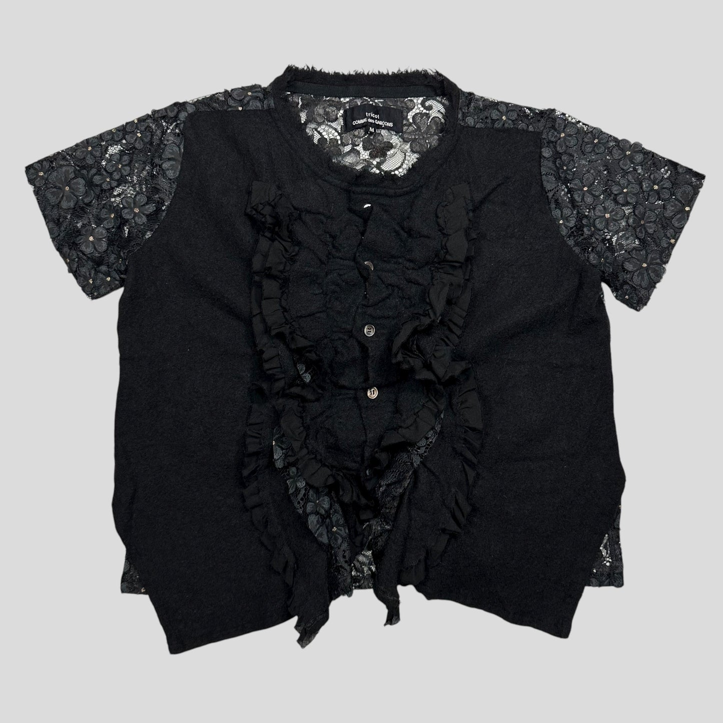 Comme Des Garçons 00’s Ruffled Sheer Panelled Floral Gothic Top - M