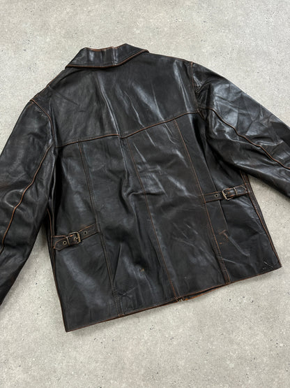 Italian Vintage 1990s Distressed Leather Jacket - L/XL