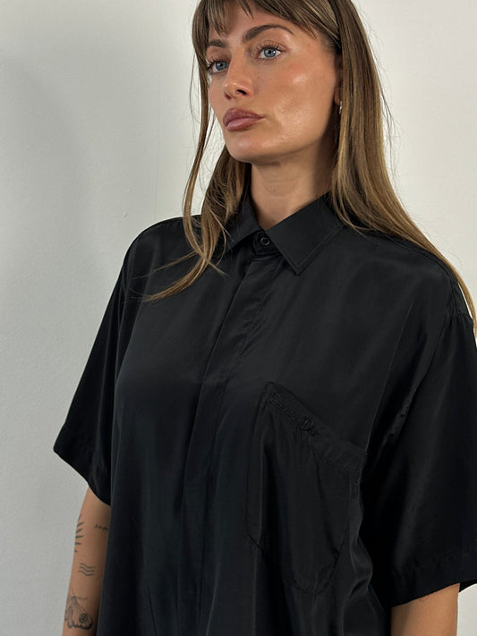 Christian Dior Paris 1990s Pure Silk Short Sleeve Logo Shirt - XL
