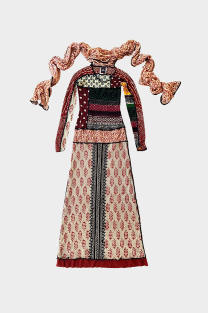 Jean Paul Gaultier Patchwork Maxi Printed Mesh Dress