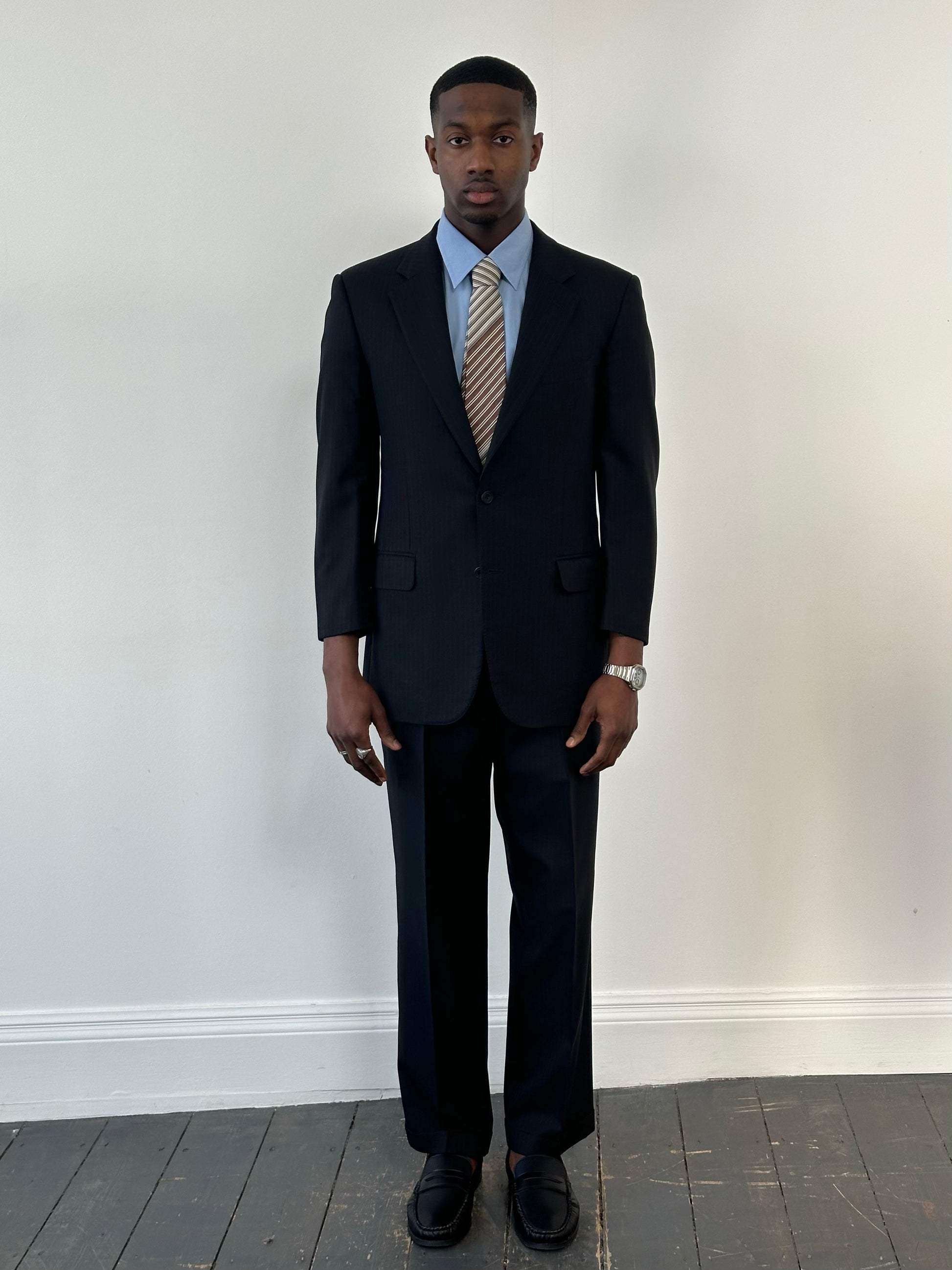 Burberry London 2000s Pure Wool High Neck Stripe Suit - 40S/L/XL