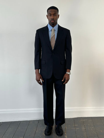 Burberry London 2000s Pure Wool High Neck Stripe Suit - 40S/L/XL