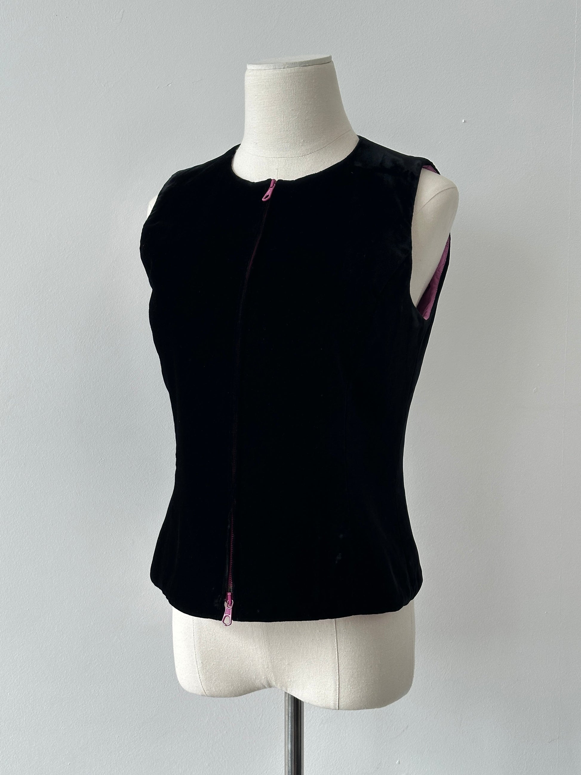 Mani 1990s Velvet Double Zip Waistcoat - S