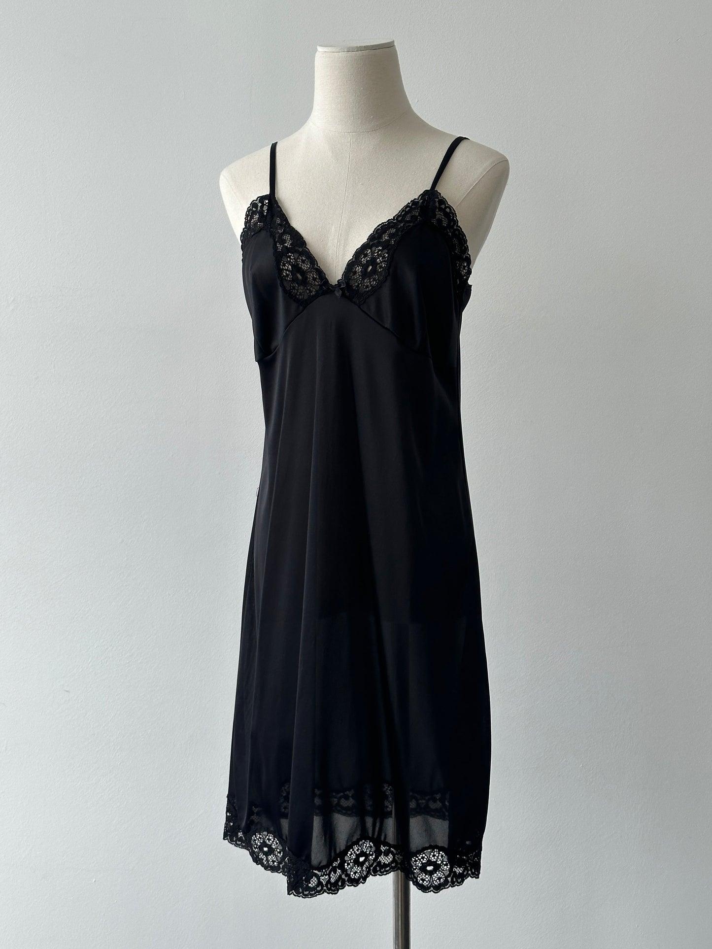 Italian Vintage 1990s Lace Sheer Slip Mini Dress - S