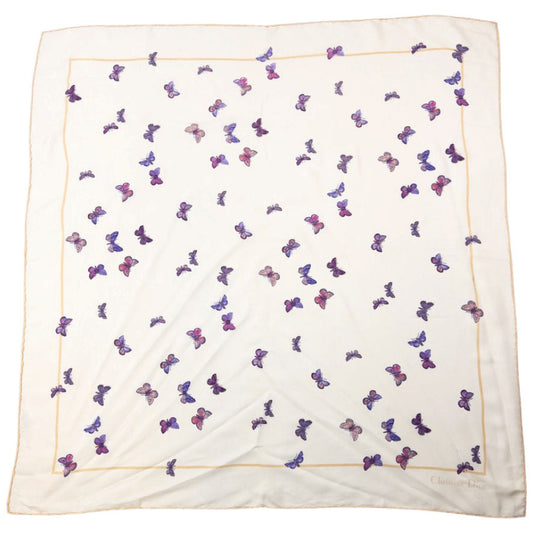 Vintage 2000s Dior Butterfly Print Silk Scarf | O/S, Cream