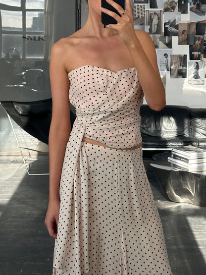 Jaeger 2000s Pure Silk Polkadot Two Piece Skirt Top Set - L/W28