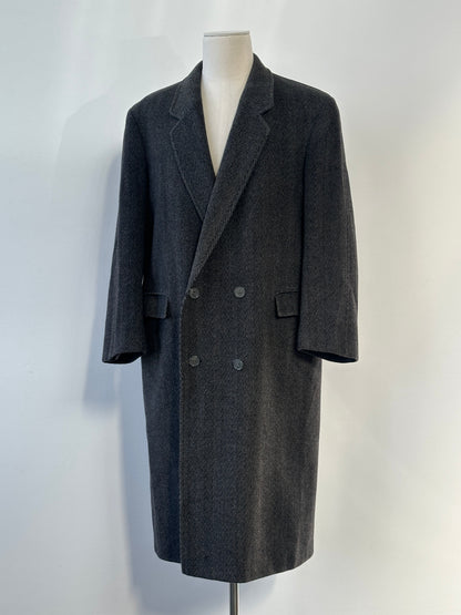 Vintage 1990s Wool Cashmere Herringbone Double Breasted Coat - XL