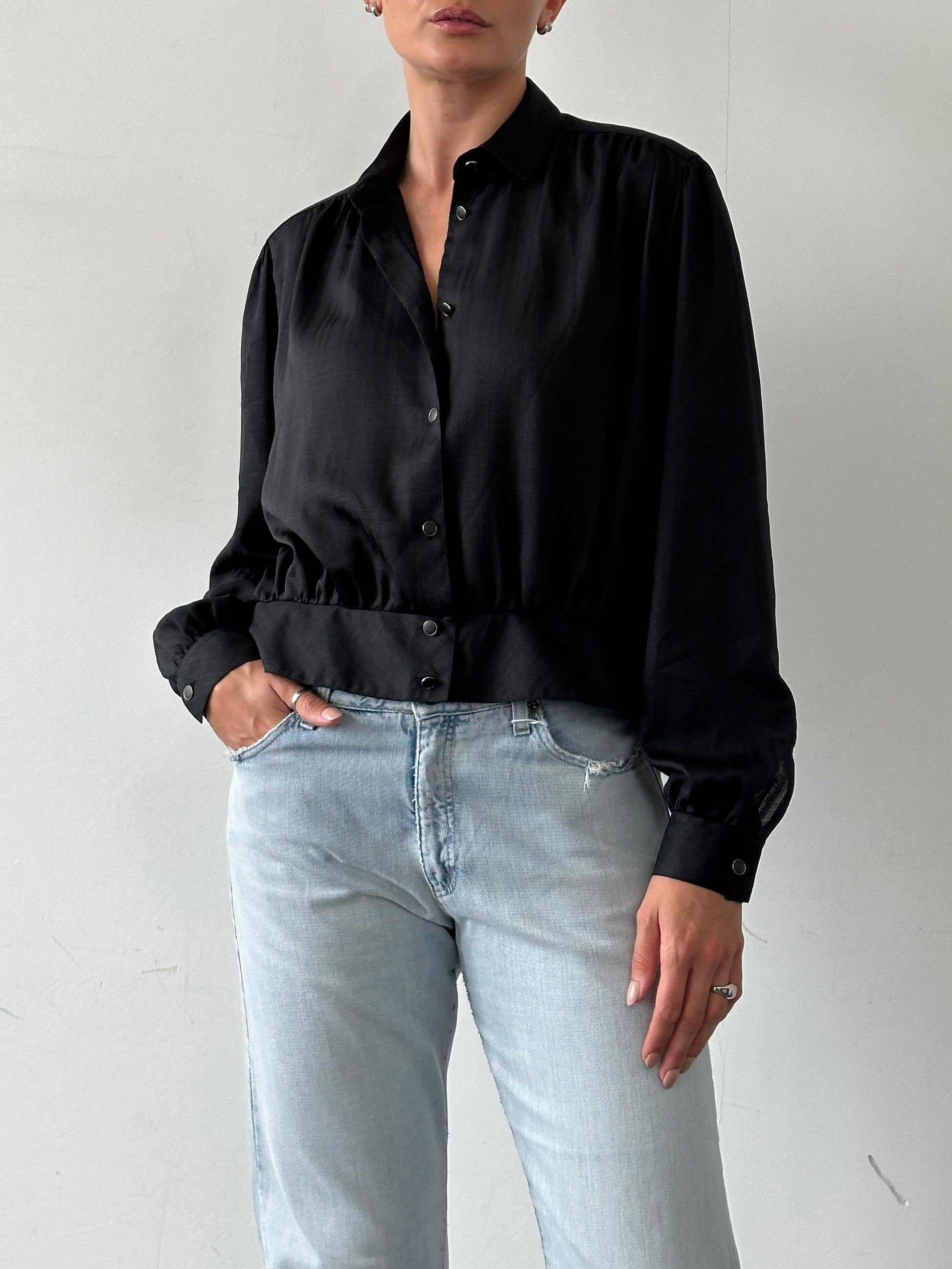 Vintage Pleated Cropped Button Up Shirt - M/L - Known Source