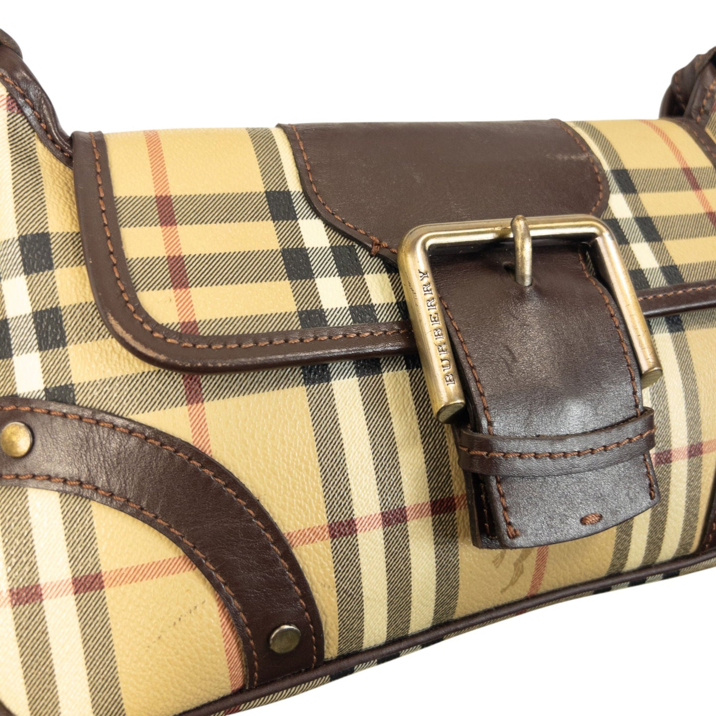 Vintage 2000s Burberry Nova Check Leather Shoulder Bag | O/S, Brown, Beige, Red, Black