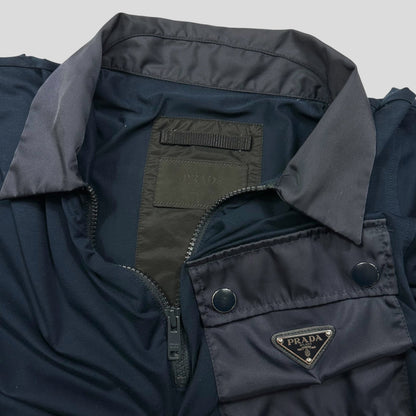 Prada 2019 Nylon Pocket Plaque Logo 1/4 Zip Shirt - M