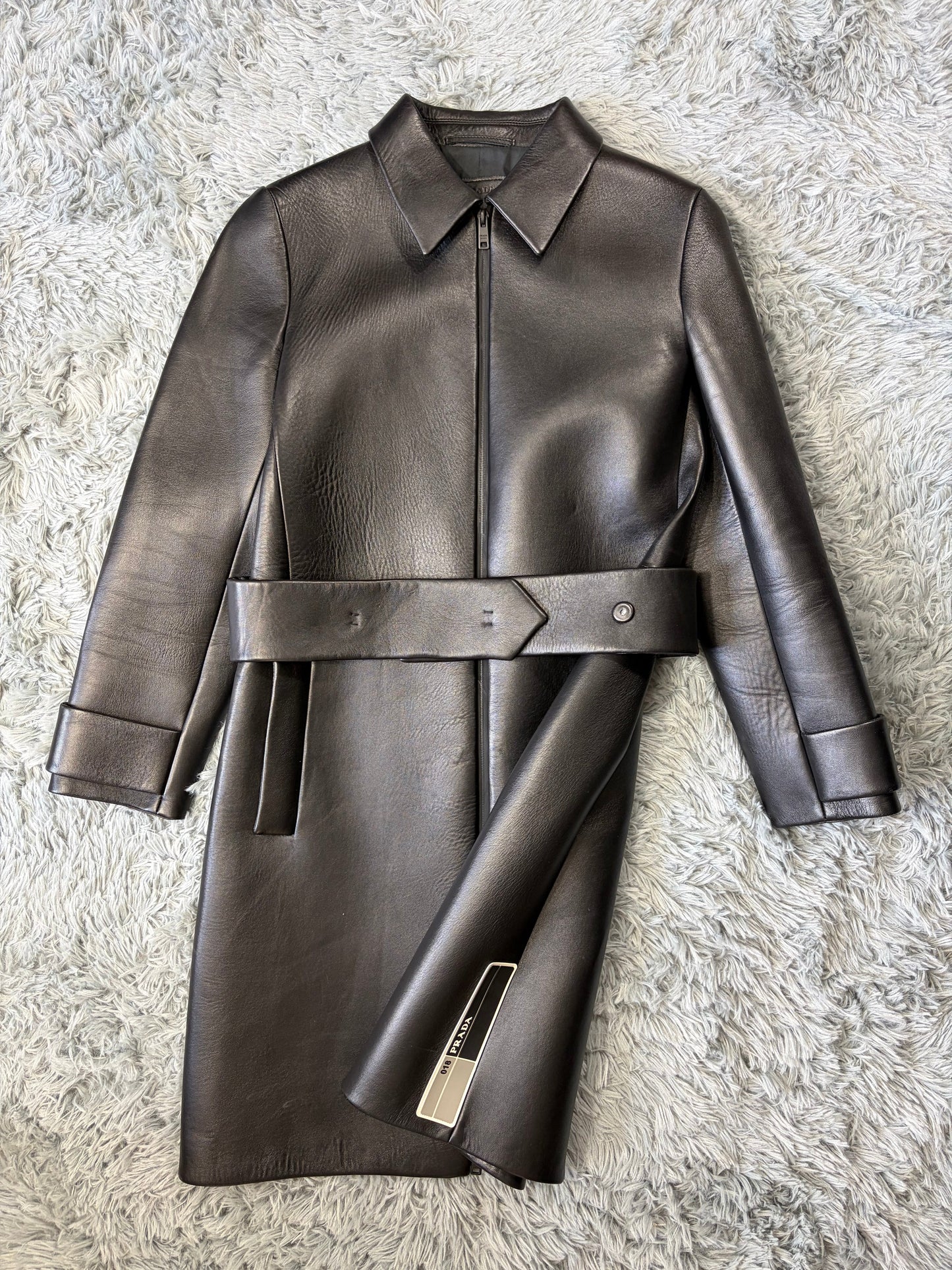 Prada 2018 Race Logo Leather Belted Trench Coat - IT40 | O/S, Black