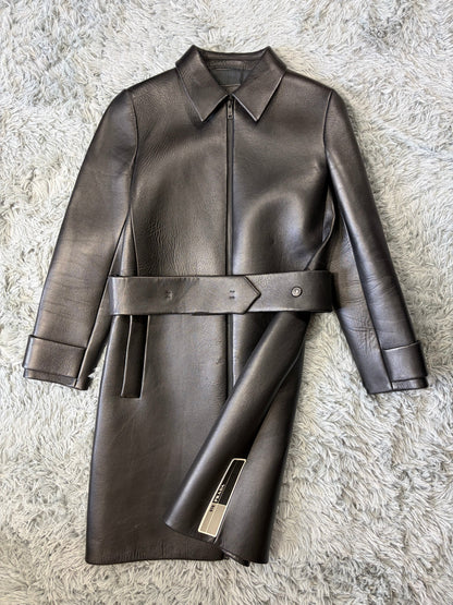 Prada 2018 Race Logo Leather Belted Trench Coat - IT40 | O/S, Black