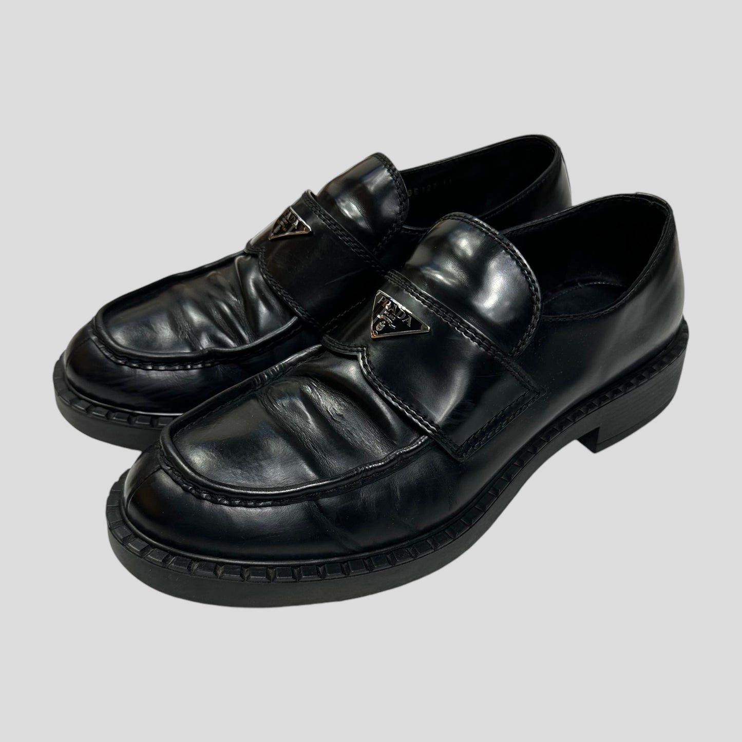 Prada Milano 2022 Black Brushed Leather Loafers - UK11/11.5