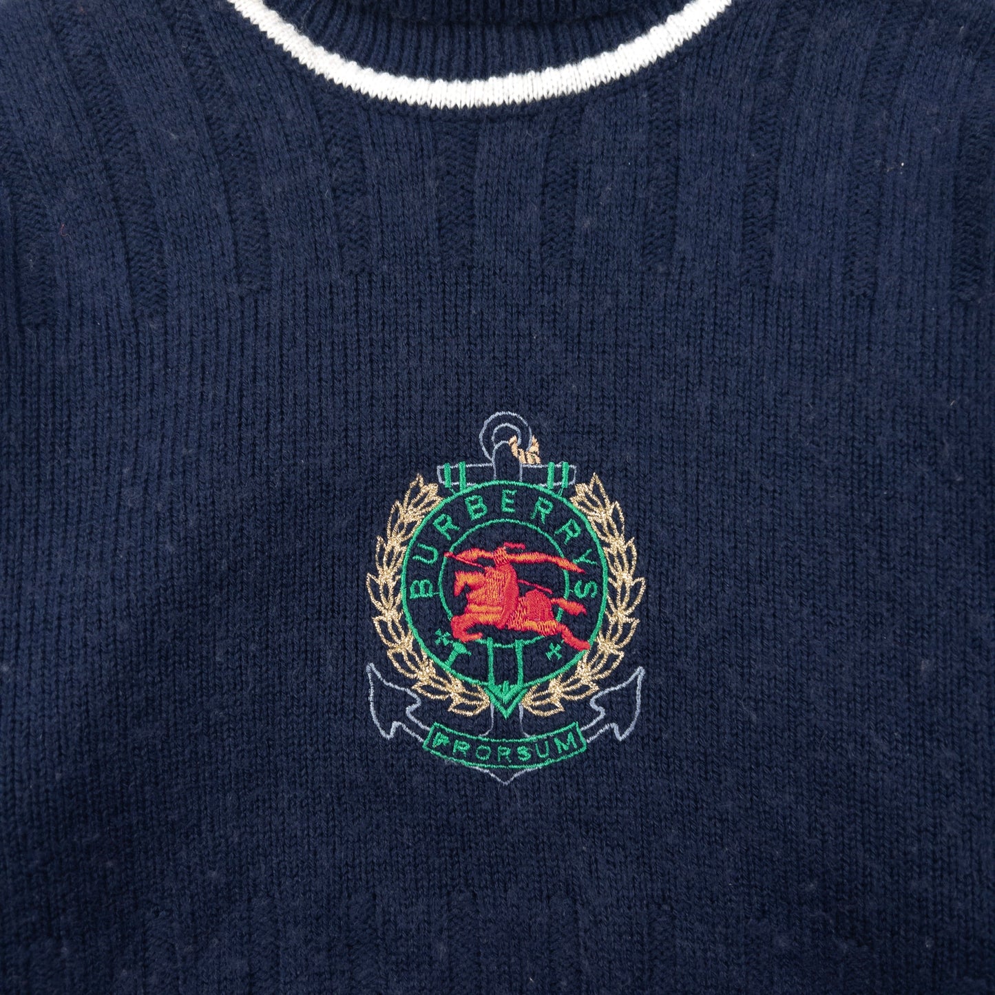 Vintage 90s Burberry Embroidered Knit Turtleneck Jumper Size XS