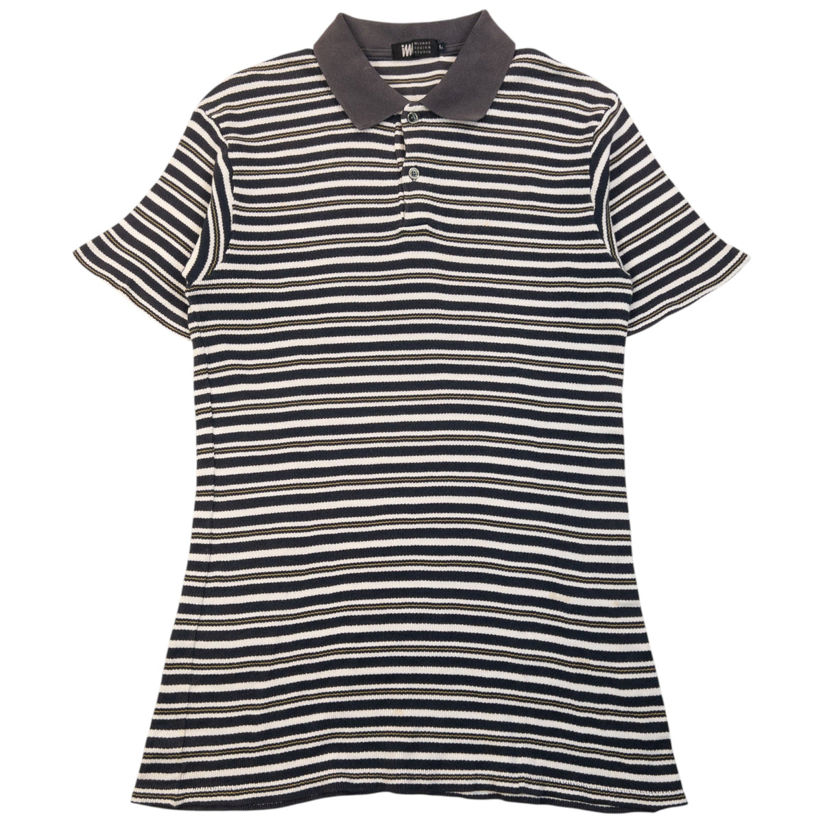 Vintage 2000s Issey Miyake Striped Polo Shirt Womens Size L | Large, Grey