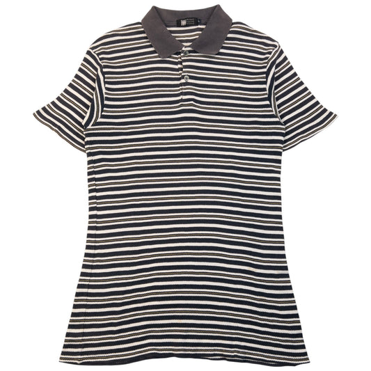 Vintage 2000s Issey Miyake Striped Polo Shirt Womens Size L | Large, Grey