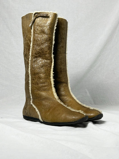 PRADA SHEARLING MID CALF BOOT | Default Title, Brown