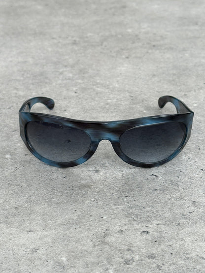 Versace Versus 2000s Marbled Wrap Shield Logo Sunglasses