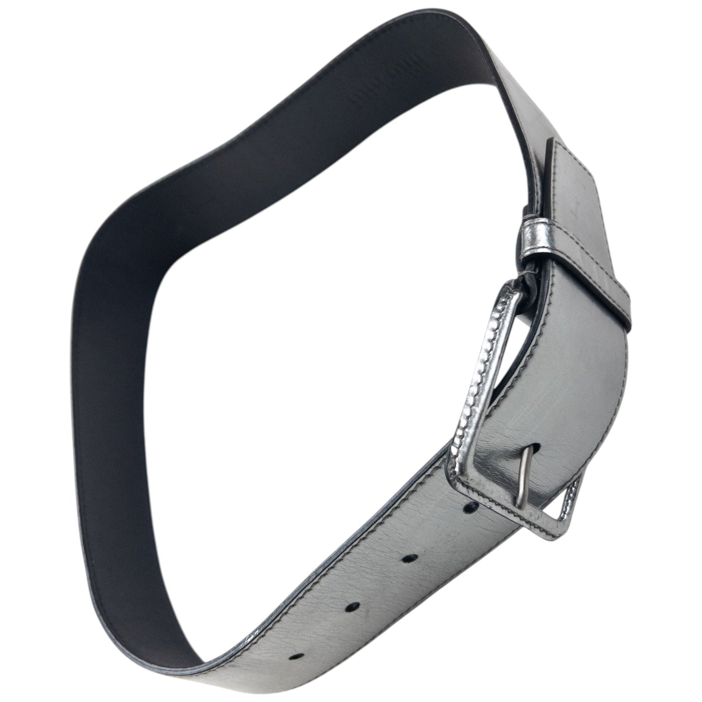Vintage 2000s Miu Miu Metallic Leather Belt Size W26 | O/S, Grey