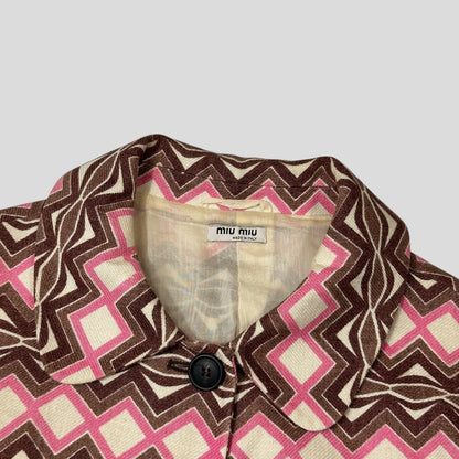 Miu Miu 00’s Aztec Pattern Silk & Wool Overcoat - IT42 | Default Title, Pink