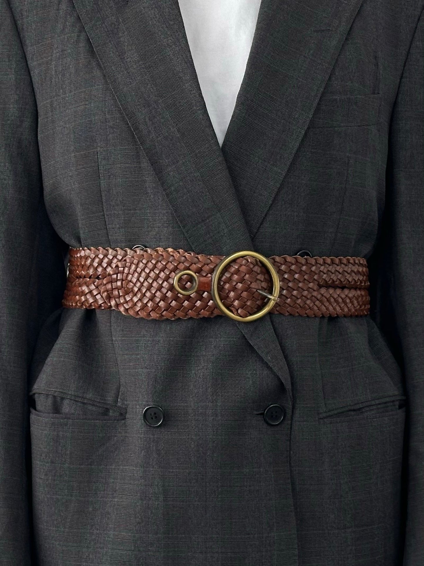 Vintage 1990s Leather Woven Belt - W24-29