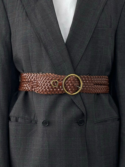 Vintage 1990s Leather Woven Belt - W24-29