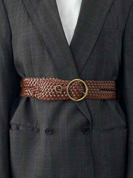 Vintage 1990s Leather Woven Belt - W24-29