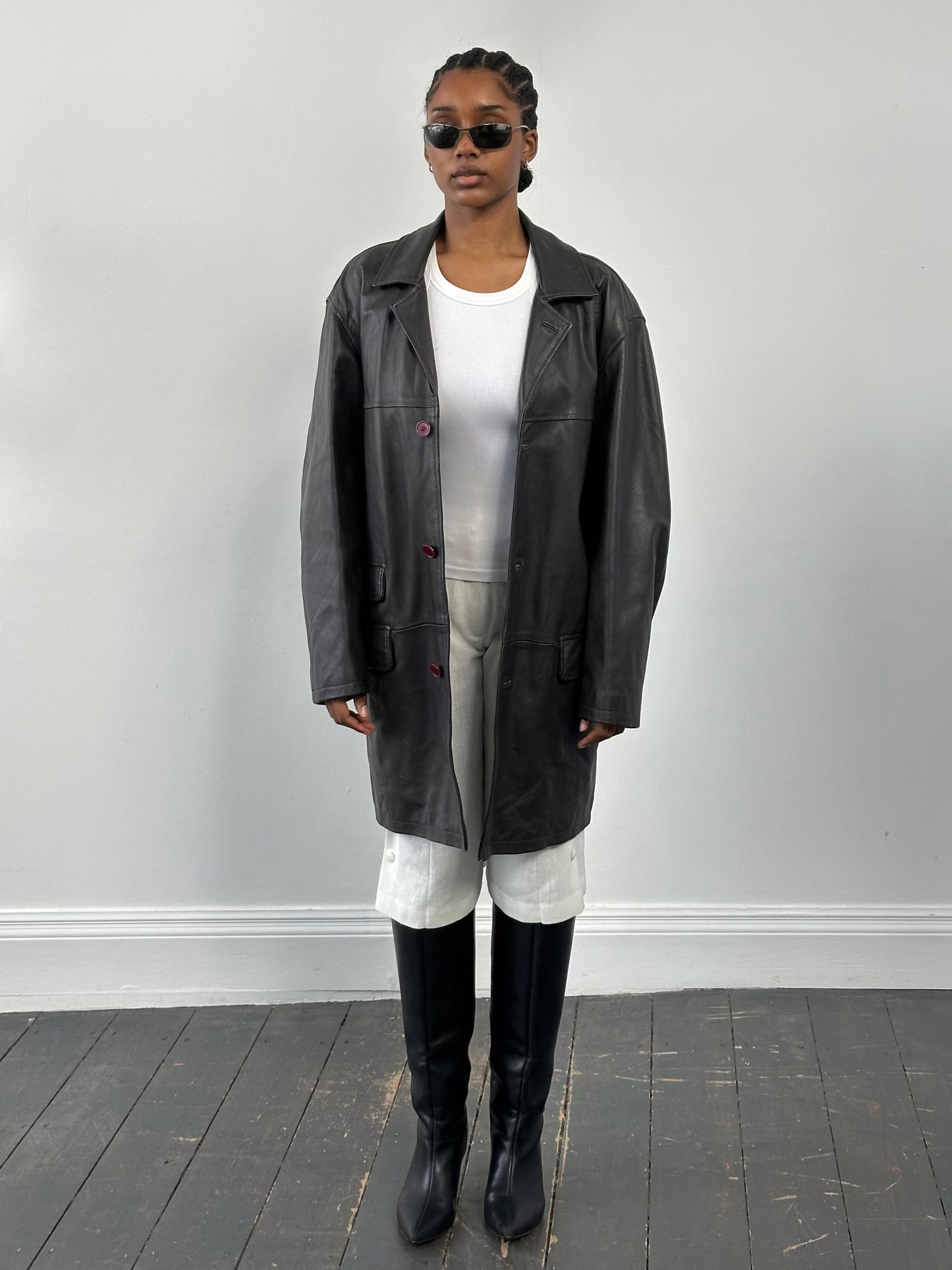 Conbipel 1990s Leather Trench Coat - XL