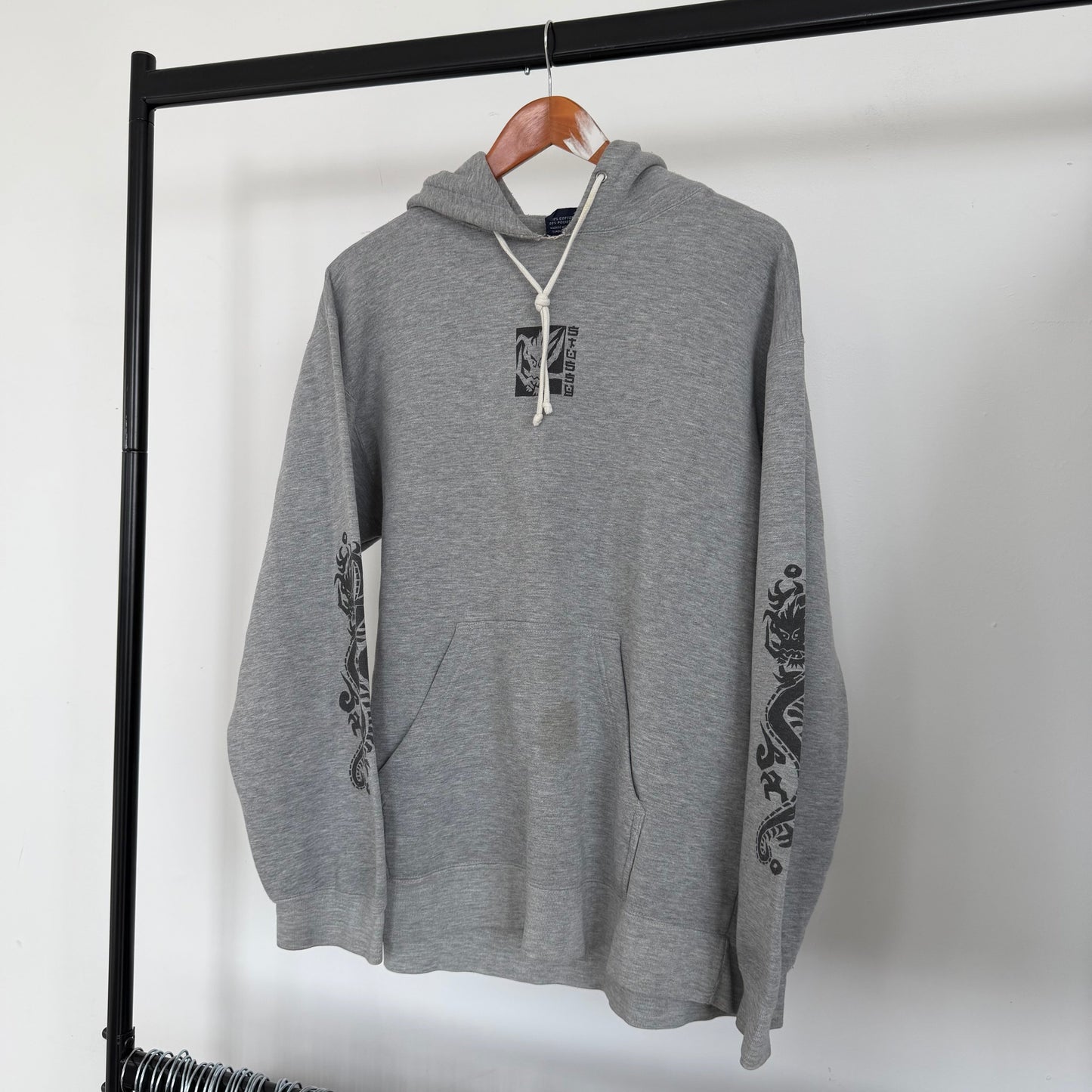 1990s stüssy distressed dragon hoodie | O/S, Grey