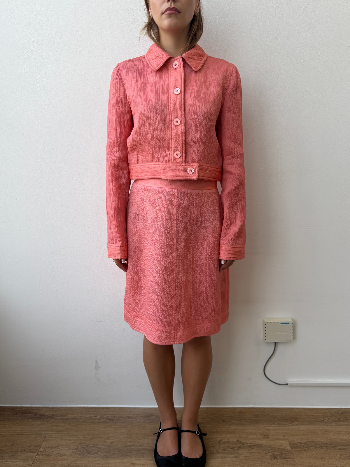 Prada 90s Textured Silk Set | 44, Red