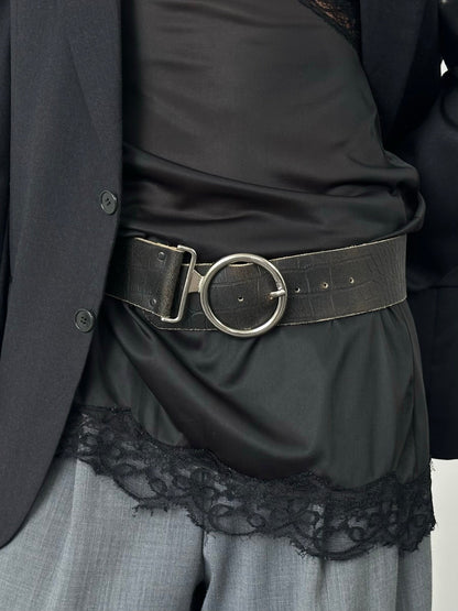 Vintage 1990s Leather Chunky Circular Belt - W34-38