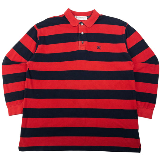 Vintage Burberry Striped Long Sleeve Polo Shirt Size L